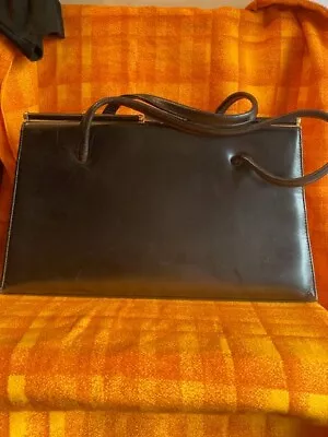 RETRO 60s VINTAGE BLACK LEATHER By ACKERY LONDON FRAME HANDBAG Film Stage Prop • £16