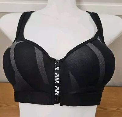 Victoria Secret Pink Ultimate Push Up Medium Black/Gray Zip Front Sports Bra  • $9.99