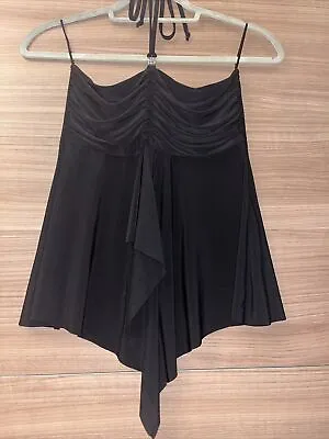 Ladies Black Sexy Bandeau Top Ruffled Diamantee Size Detail Halter Neck S/m • £5