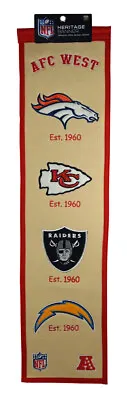 AFC West Division Heritage Banner - Broncos Chargers Kansas City Chiefs Raiders • $19.95