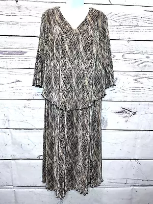 $22.39 • Buy Connected Apparel Gold Black Long Sleeve Overlay V Neck Accordian Dress SZ 14W