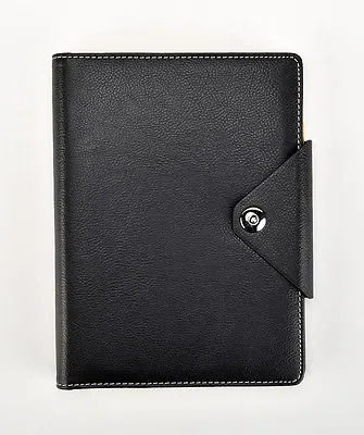 A5 Executive Ruled Notebook Padded PU Cover With Stud Closure Black/Pink Refill • £9.99