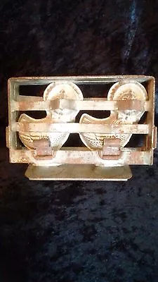 Vintage Metal Chocolate Candy Mold Heavy Hinged Caged 2 Chicks With Bonnets • $99.95