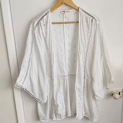 M&S Indigo Kimono Lace Jacket Cardigan Cover Up White Cotton Size 14 Bust 50  • £11.99