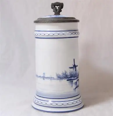 Antique Delft Style Porcelain German Beer Stein W/Lithophane Swaine Co C.1900 • $145