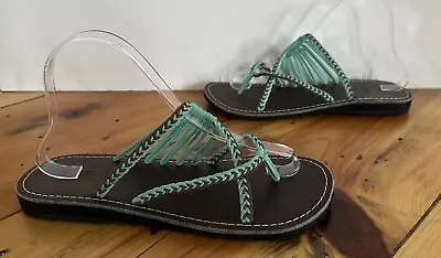 Plaka Women’s Size 8 Flip Flops Thong Sandals Teal Brown Braided Rope Woven • $16.79