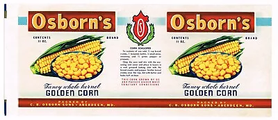 Original Vintage Can Label C1950 Osborns Golden Corn Aberdeen Maryland • $7.95