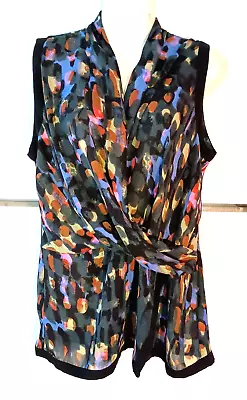 Women's Cabi Black With Multi-color Print Sleeveless Chiffon Top #3077 Size M • $24.99