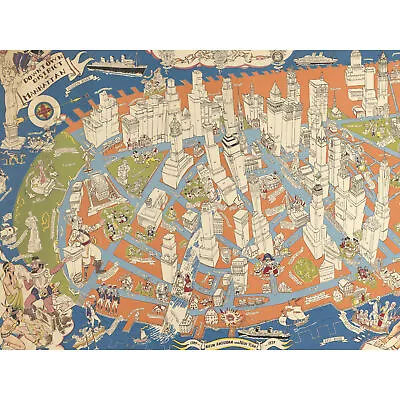 Zaidenberg 1938 Pictorial Map Manhattan History Wall Art Canvas Print 18X24 In • £18.99