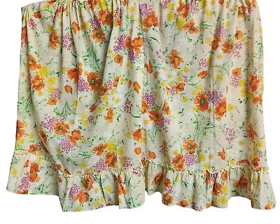 Vintage Floral Cafe Curtains Ruffle Yellow   2 Panels 33  X 34  1970s  • $28