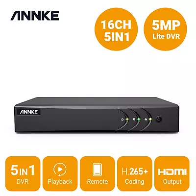 ANNKE 8+2/ 16+2CH 5MP Full Channel 5IN1 H.265+ DVR Digital Video Recorder Remote • £54.99