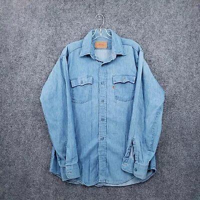 $89.99 • Buy VINTAGE Levi's Shirt Men L Large Button-Up Blue Chambray Long Sleeve Orange Tab