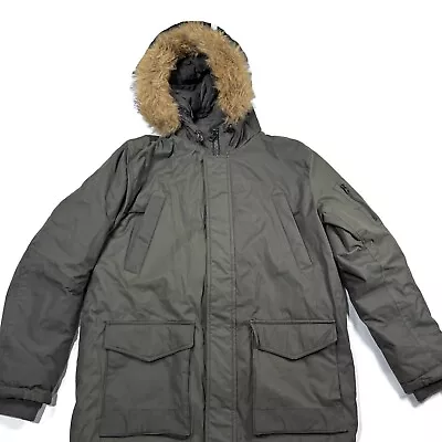 Hawke & Co Mens Large Hooded Insulated Winter Coat Faux Fur Hood Parka Green • $39.99