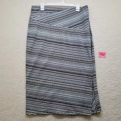 J Jill Pencil Skirt Pull On Knit Stretch Faux Wrap Striped Black Blue M Petite • $17.52