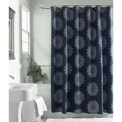 Cannon Henna Medallion 100% Cotton Shower Curtain Navy Blue  • $17.49