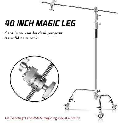 Upgraded Heavy Duty Stainless Steel C-Stand (Boom Arm+ Grip Head + Wheels + Bag) • $187.62