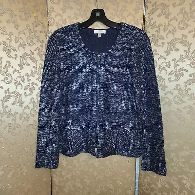 J. Crew Blue Zip Front Boucle Tweed Peplum Jacket Size Small S • $24.99