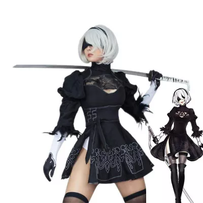 Game Nier Automata YoRHa No.2 Costume 2B Cosplay Wig Anime Costumes Fancy Dress • $37.72