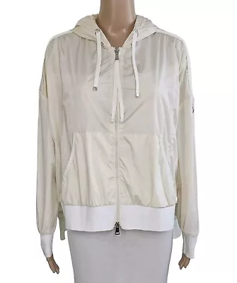 MONCLER Ivory Full Zip Hooded Windbreaker Jacket Sz 2 / M $965 • $298