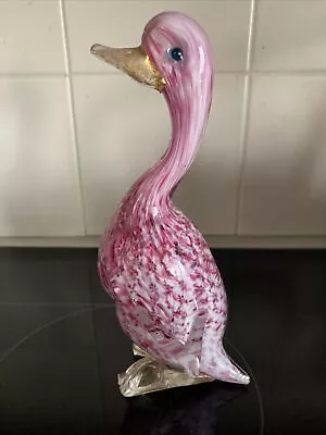 Murano Pink Glass Speckled 7.5” Duck Goose Figure • $34.99