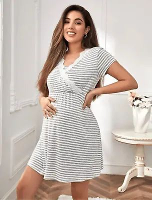 New In Package Shein Maternity Striped Surplice Striped Nightgown Sleep Dress S • $12