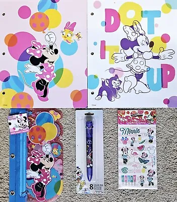 Disney Minnie Mouse School Supplies Set ~ 2 Folders Pencil Case Pen Stickers • $14.99