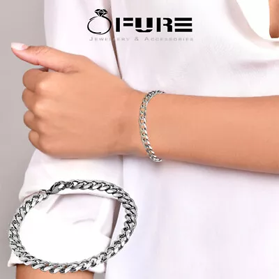 Silver Color Stainless Steel 22CM Cuban Link Chain Bracelet Water Resistant Men • £4.99