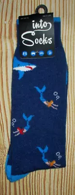 Mens Into Socks MERMAID SHARK Blue Crew Socks (SHOE SIZE 7 -12) • $7.90