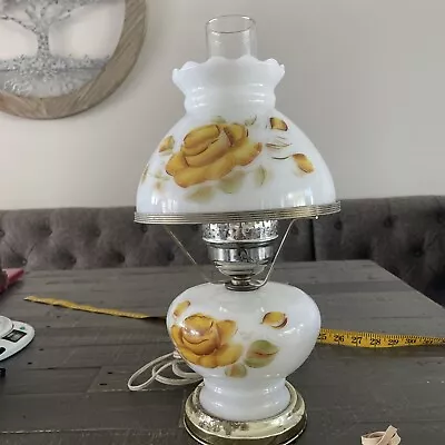 Vintage 16  Yellow And White Hurricane Floral Lamp 3 Way Dc7 • $49.99