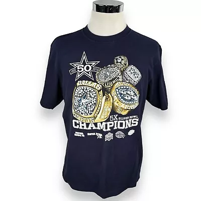 Dallas Cowboys T-Shirt Men's Large Blue 5 Super Bowl Rings Cotton Short Sleeve • $22.99