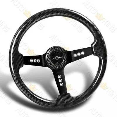 343mm 3  Deep Dish Real Carbon Fiber Aluminum 3-spokes Steering Wheel • $199.24