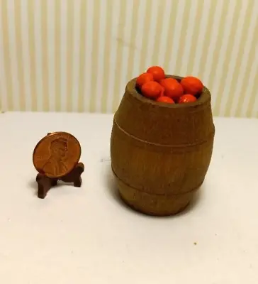 Miniature Dollhouse Wooden Barrel Full Of Plastic Orange 1  3/4  H X 1- 1/2  Dia • $3.99