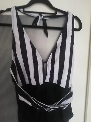 New Swimsuit Pin Up '50 Black & White Stripes L  Gothic  • £4.99