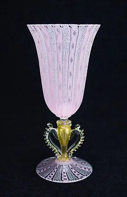 Salviati Venetian Zanfirico Lattice Filigree Vase Vintage Murano Art Glass • $360