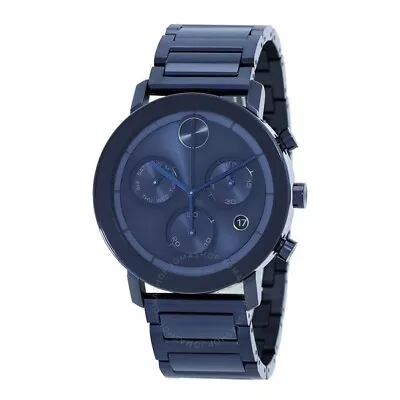 Movado Bold 3600812 Blue Chronograph Dial Blue Stainless Steel Men's 42mm Watch • $389.99