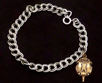 Vintage Sterling Silver Starter Charm Bracelet Bronze Staff 26746 • $45