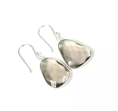 $9.99 • Buy 925 Solid Sterling Silver Faceted Smoky Quartz Hook Earring-1.5 Inch V922