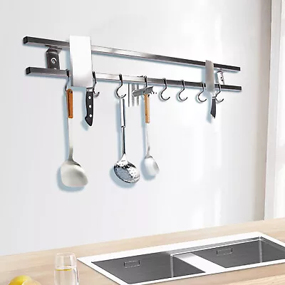 Silver Magnetic Knife Rack Magnetic Knife Strip With 8 Hooks Strong Suction • $30.40