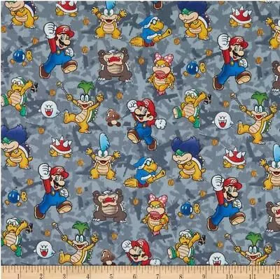 Nintendo Super Mario Multi Cotton Quilting Fabric 1/2 YARD • $9.75