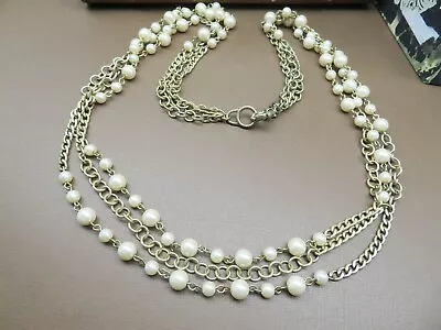 J Crew Layered Gold Tone White Faux Pearl Bead Chain Necklace B28 • $16.99