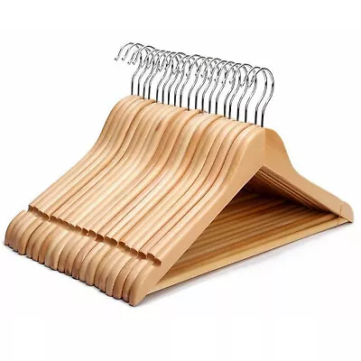 Natural Wooden Coat Hangers Suit Garments Clothes Wood Hanger Trouser Bar Set • £101.95