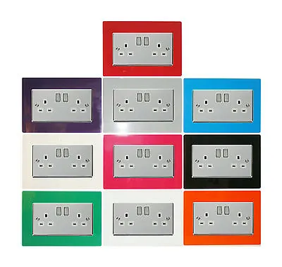 Double Light Switch Socket Finger Plate Acrylic Surround 10 Colours Free P & P • £4.95