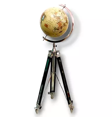 Antique Vintage Retro Style Brass World Globe Tripod Stand Home Office Décor • $1219.74