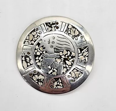 Mexican Brooch Pendant Inlay Sterling Silver 925 Pendant Pin Signed ETC Vintage • $90