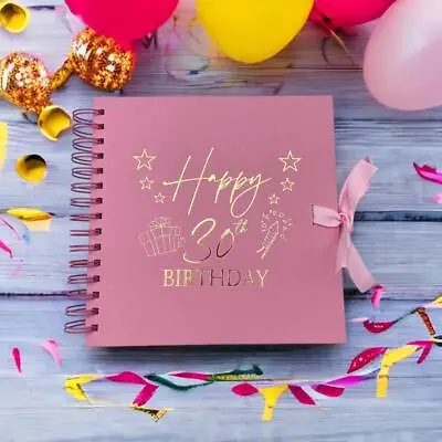 30th Birthday Pink Scrapbook Guest Book Photo Album Gold Script • £15.99