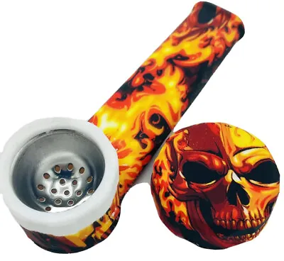 $7.99 • Buy Silicone Smoking Pipe With Metal Bowl & Cap Lid | Fire Skulls