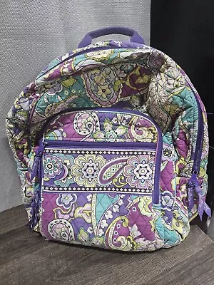 Vera Bradley Backpack Multicolor Purple Pink Floral Paisley Chord Hole Pockets • $12.99