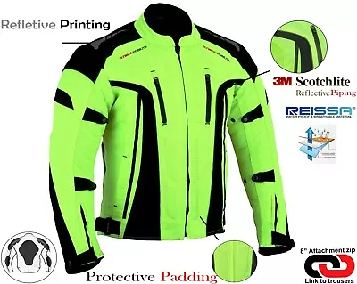 Mens Hiviz Ce Armour Waterproof Quilt Lining Motorbike Motorcycle Textile Jacket • $68.42