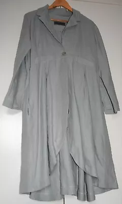 TERRY MACEY Pale Blue Linen Dress Coat Jacket Long Single Button Quirky Arty • £175