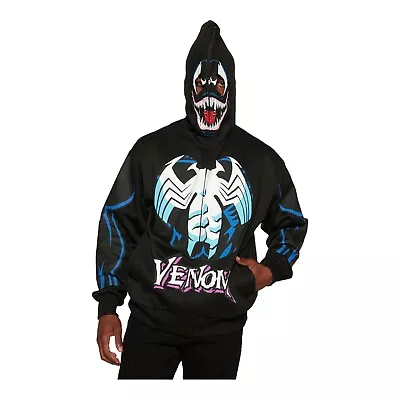 Marvel Venom Zip Up Hoodie Men's Large Over The Face Mask Black Costume NWT • $22.24